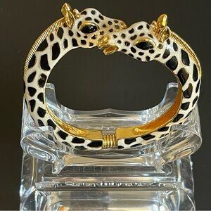 Vintage Kenneth Jay lane Black and White enamel Giraffe Hinged Bangle Bracelet